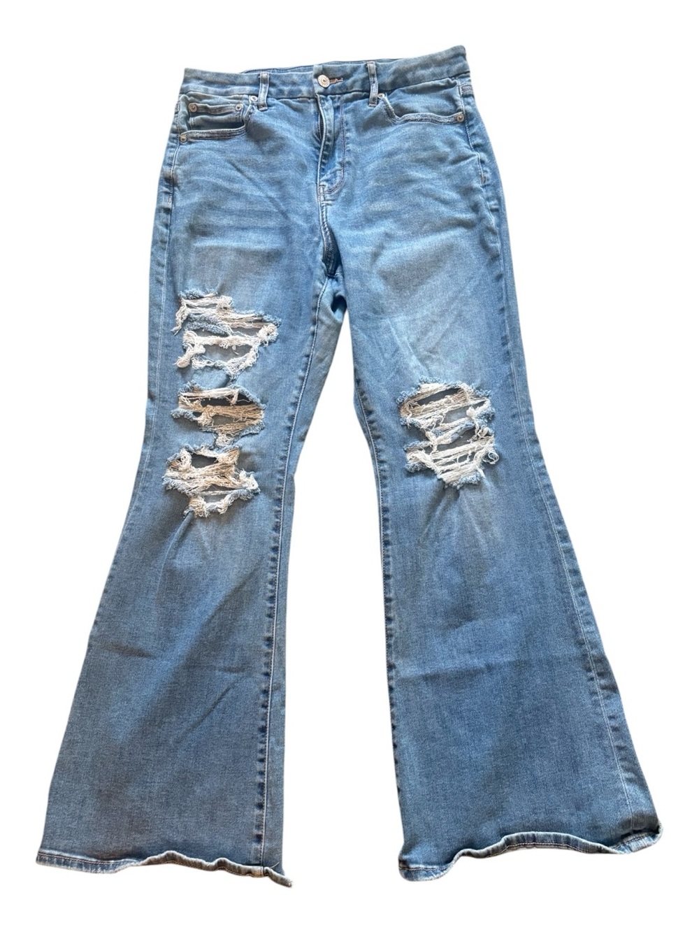 American Eagle Outfitters Light Blue Distressed Flare Jeans Size 10S